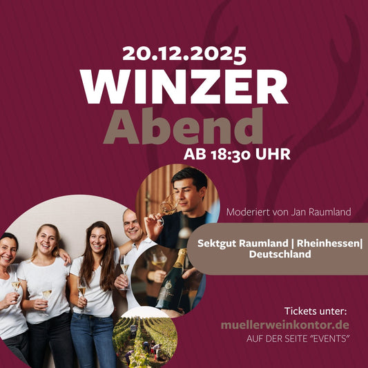 „Prickelnde Eleganz, große Winzerkunst & nur 24 Plätze – erlebt mit Jan Raumland die Königsklasse des deutschen Premiumsekts im Müller Weinkontor!“